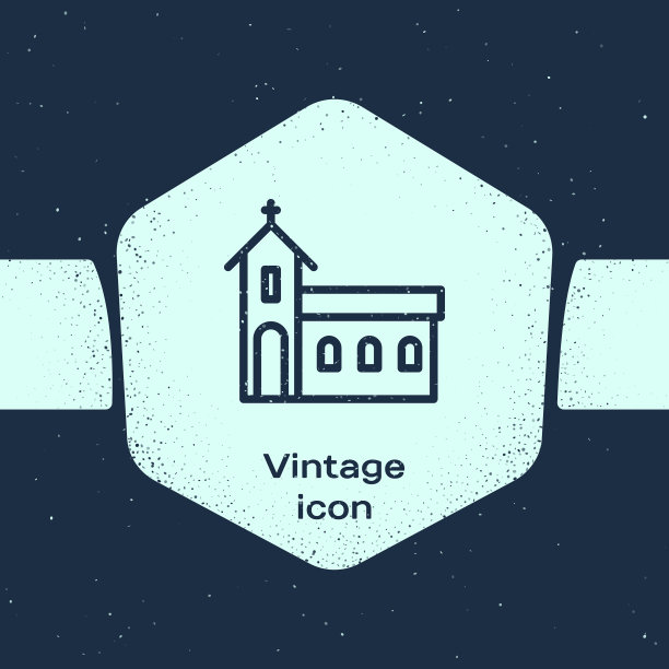 垃圾线教堂建筑图标孤立在蓝色图片下载