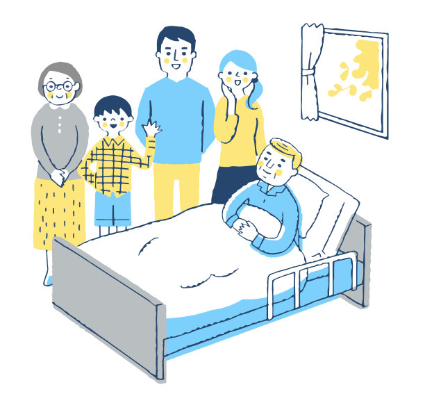 躺在床上的老人和他的家人图片下载