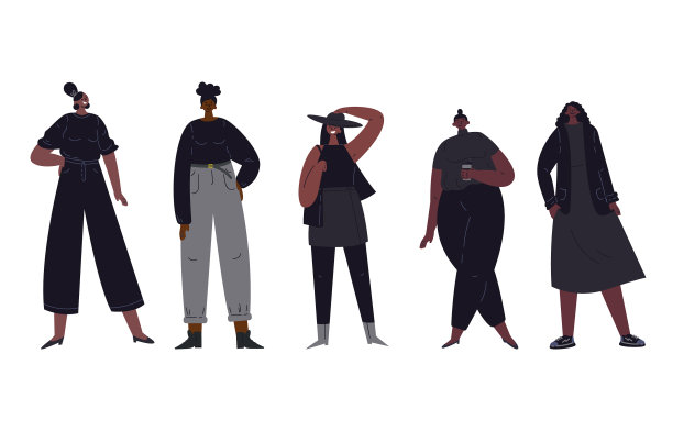 一群身穿黑色服装的多文化女性图片下载