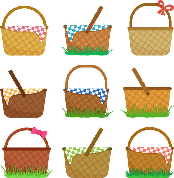 在复活节或野餐篮子上放上草编篮子图片下载
