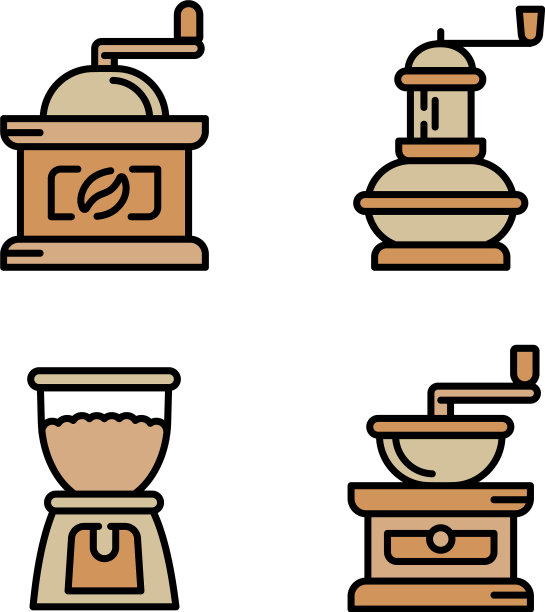 咖啡研磨机图标设置轮廓风格图片下载