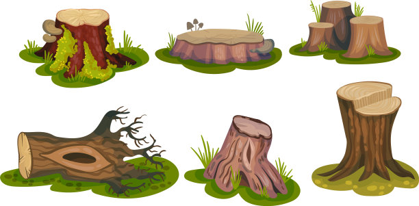 新剪的树桩和苔藓覆盖的树桩图片下载