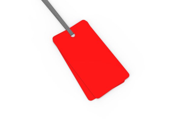 空白红色清洁标签和标签模型模板上孤立的白色背景，3d插图图片下载
