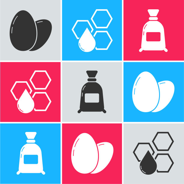 设置鸡蛋蜂窝和袋面粉图标图片下载