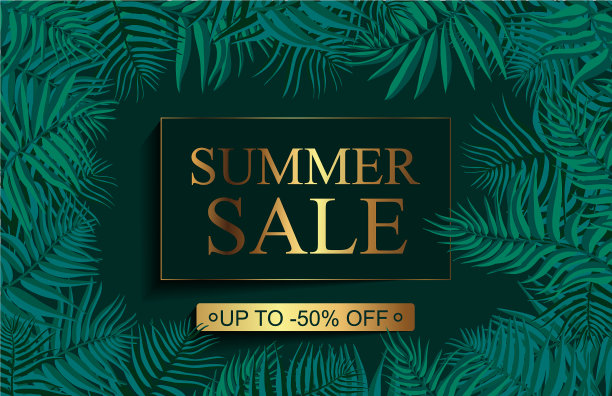 夏季销售公告背景有叶图片下载