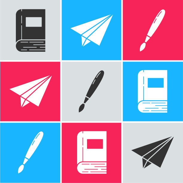 设置书、纸、飞机和画笔图标图片下载