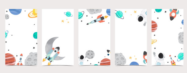 社交媒体的可爱背景。一组图片分享故事宇航员，地球，月亮，星星图片下载