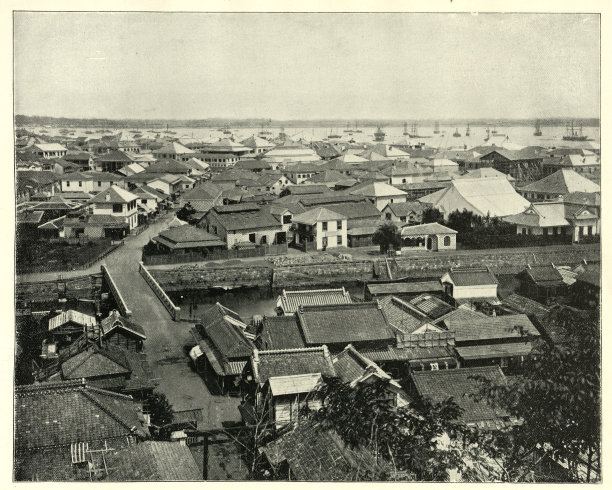 19世纪日本横滨城市景观的古董照片图片下载