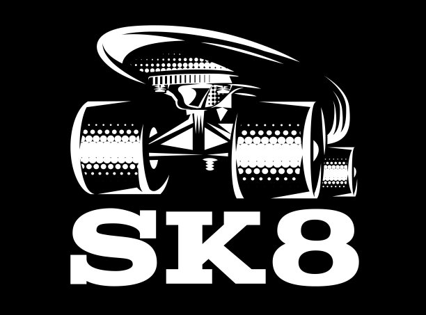 黑色背景上的白色滑板。矢量图图片下载