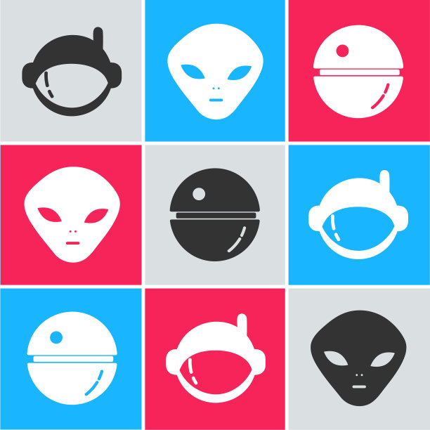 设定宇航员头盔外星人和死亡之星的图标图片下载