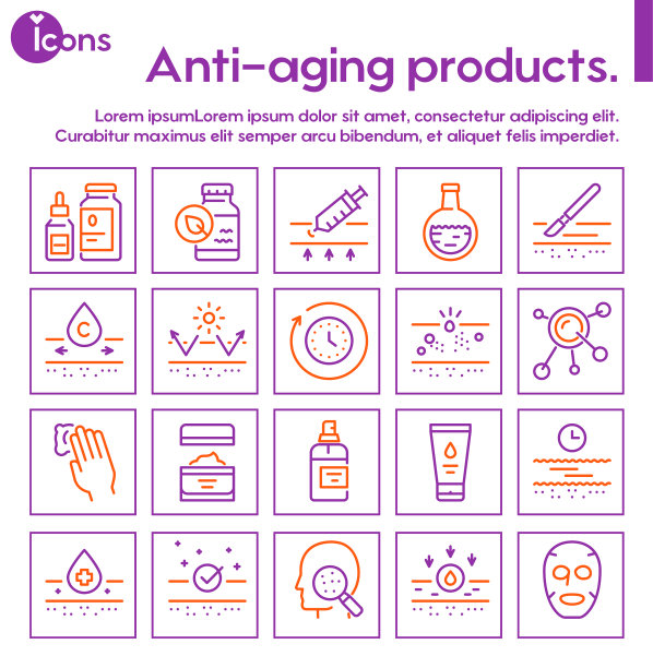 美容护肤颜色线性图标集图片下载