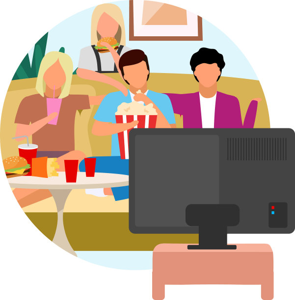 电影时间扁平概念图标朋友看电视图片下载