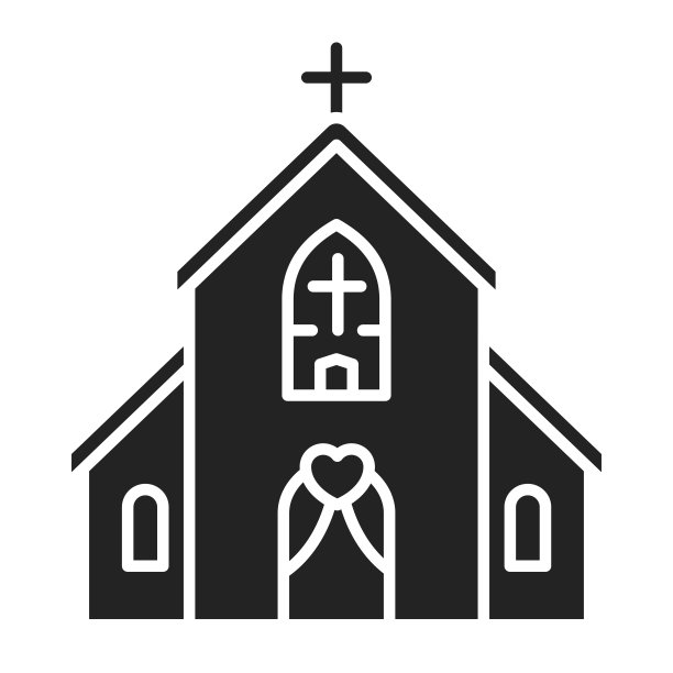 教堂建筑符号黑色图标。婚礼仪式。孤立的向量元素。用于网页、手机应用、促销的轮廓象形图。图片下载