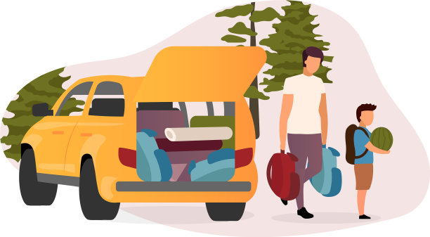 家庭公路旅行平卡通父子图片下载
