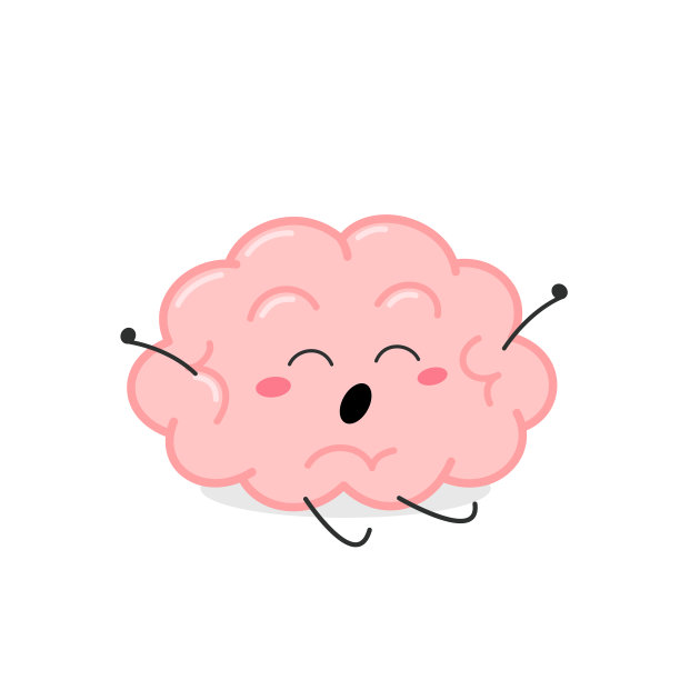 可爱的卡通大脑人物打哈欠和伸展图片下载