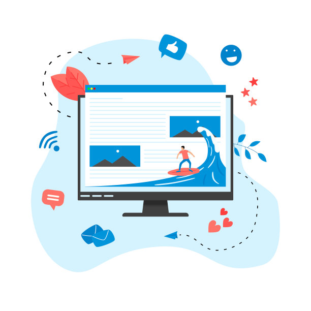 冲浪者冲浪网页矢量插图。网页浏览概念图片下载