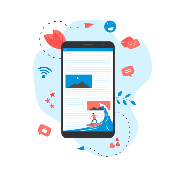 冲浪者冲浪网页矢量插图。网页浏览概念图片下载