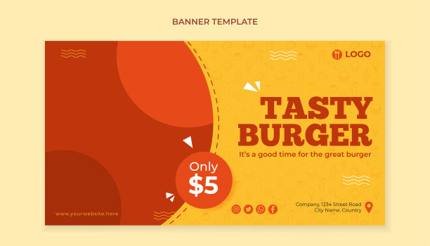 美味的汉堡横幅模板快餐店图片下载