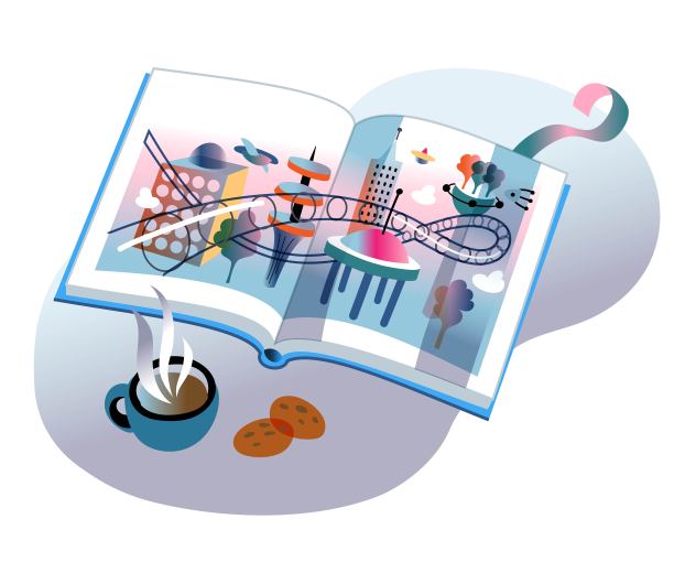 一本关于未来大都会、摩天大楼和交通的儿童读物图片下载