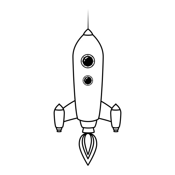 火箭宇宙飞船复古图标线。矢量插图孤立图片下载