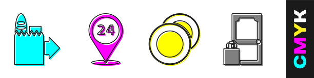 设置在线订购和送货，24小时送货，盘和在线订购和送货图标。向量图片下载