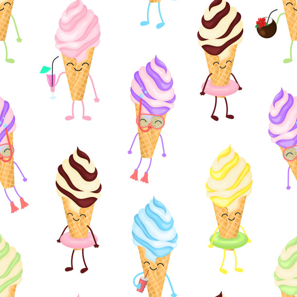 卡通冰淇淋。无缝模式。图片下载