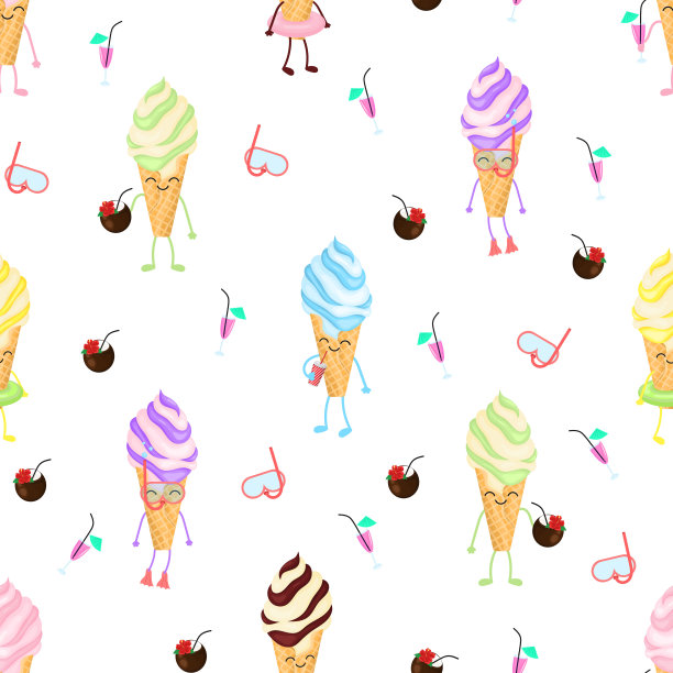 卡通冰淇淋。无缝模式图片下载