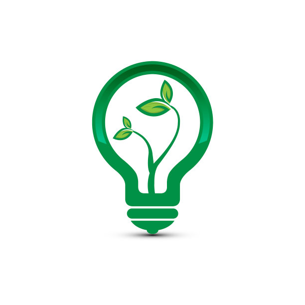 绿色的发光灯泡的轮廓与绿色的叶子。孤立在白色的。平面轮廓图标。矢量插图。走绿色。生态友好。世界环境日图片下载