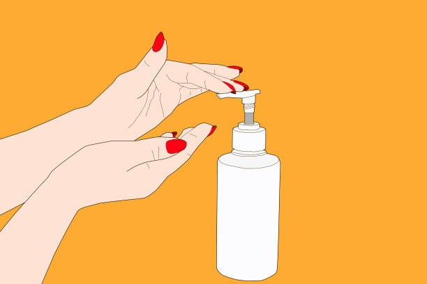 特写手使用手消毒剂泵分配器插图草图涂鸦手绘制孤立的背景图片下载