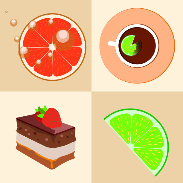 茶饼与柠檬切片扁平Logo图片下载