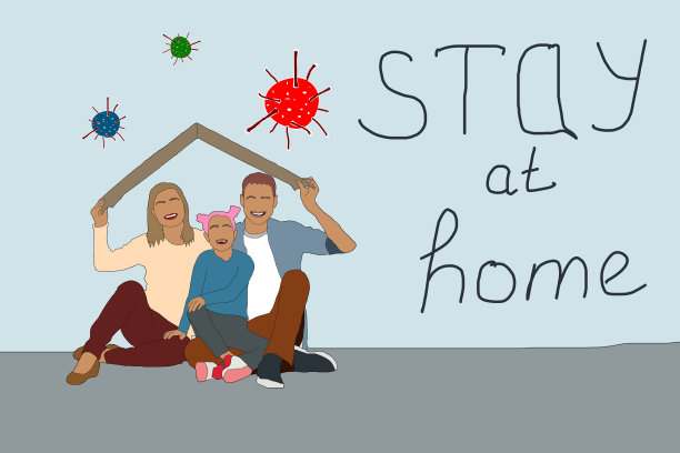 我呆在家里意识社交媒体运动和冠状病毒预防:家人微笑和呆在一起图片下载