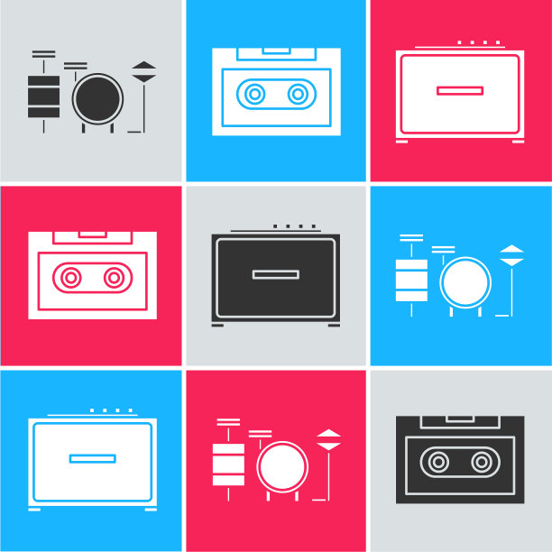 设置鼓复古磁带和吉他图片下载