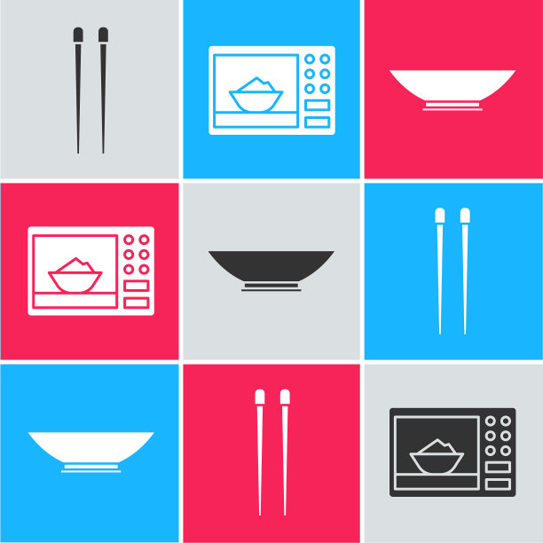 设置食物筷子，微波炉和碗图标图片下载