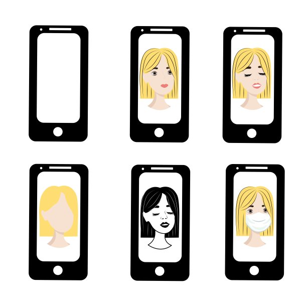 电话屏幕上的金发女孩。智能手机屏保上女人的情绪。使用小工具进行远程通信。股票矢量插图为企业，互联网，社交网络。图片下载