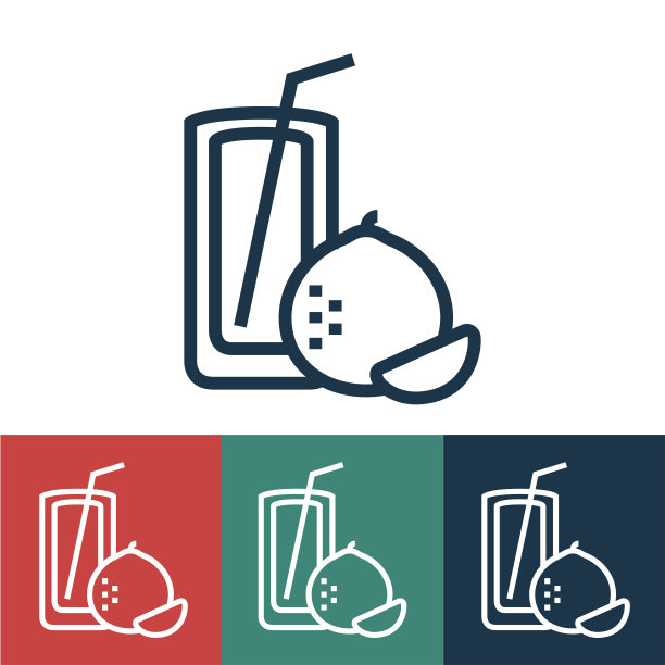 线性矢量图标与橙汁图片下载