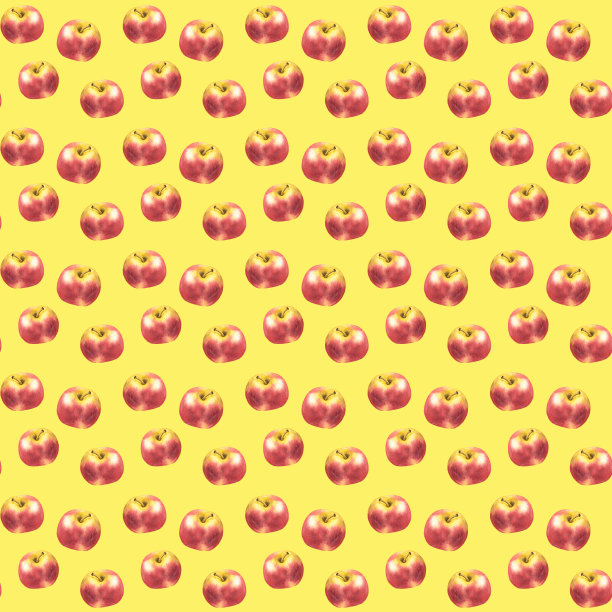 水彩手绘无缝图案与新鲜的红苹果。图片下载