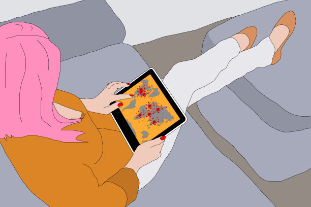 有平板电脑订单的女孩在网上送货图片下载