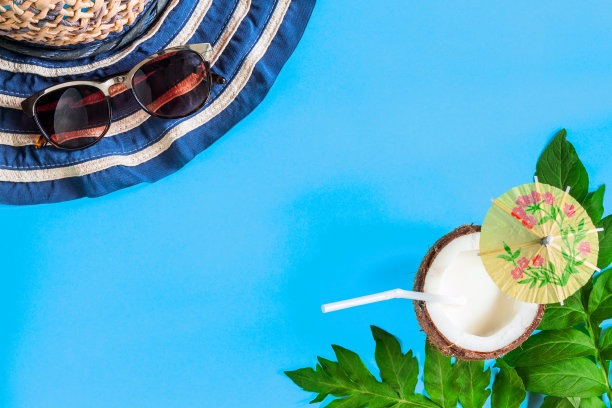 在蓝色背景上孤立的异国椰子图片下载