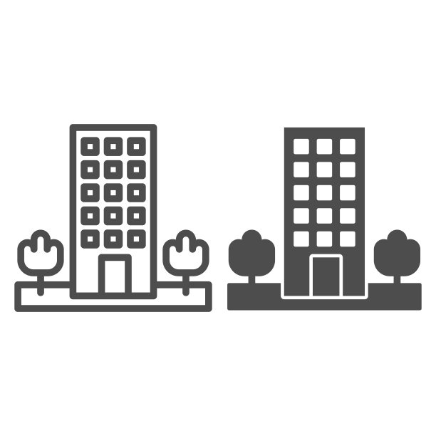 汽车旅馆线和字形图标摩天大楼用图片下载