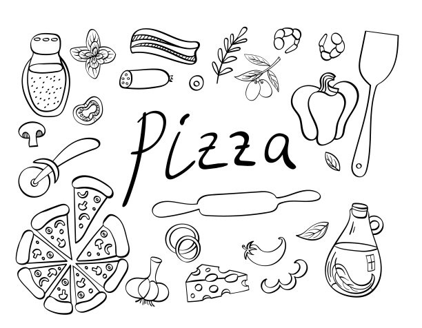 披萨配料和用品手绘集图片下载
