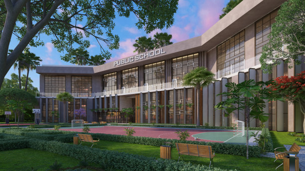 现代学校外观3D图图片下载