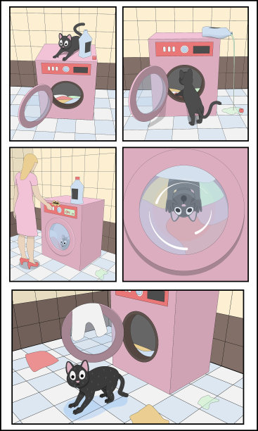 一只猫在洗衣机里被洗图片下载