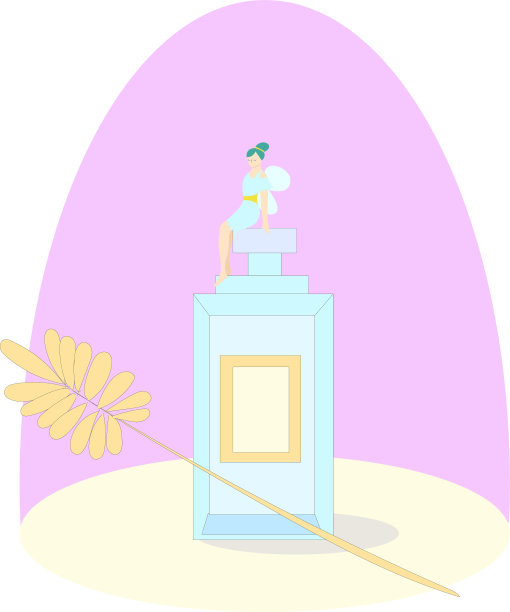 小仙女坐在一瓶香水和一穗小麦图片下载