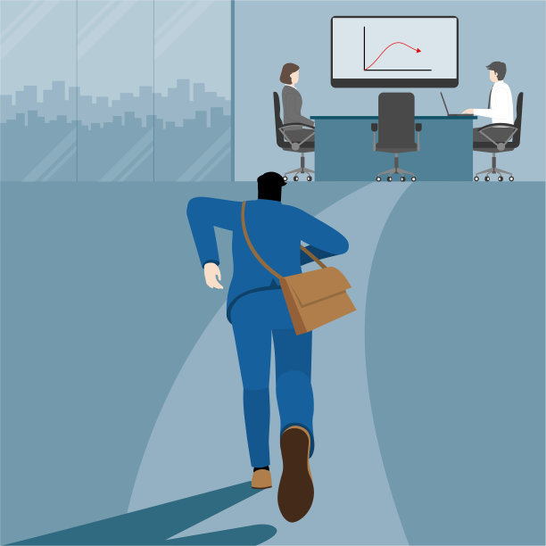 紧迫的生活方式的概念。商人跑去开会的背影。赶在上下班高峰期准时上班。方形矢量插图平面风格的最小设计。图片下载