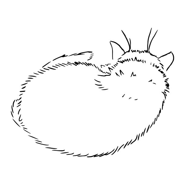 画了一只可爱的小猫，转身离开了我们。黑白插图的动物。动物的真实形象。矢量孤立的插图的一个角色。绘画。股票矢量艺术图片下载