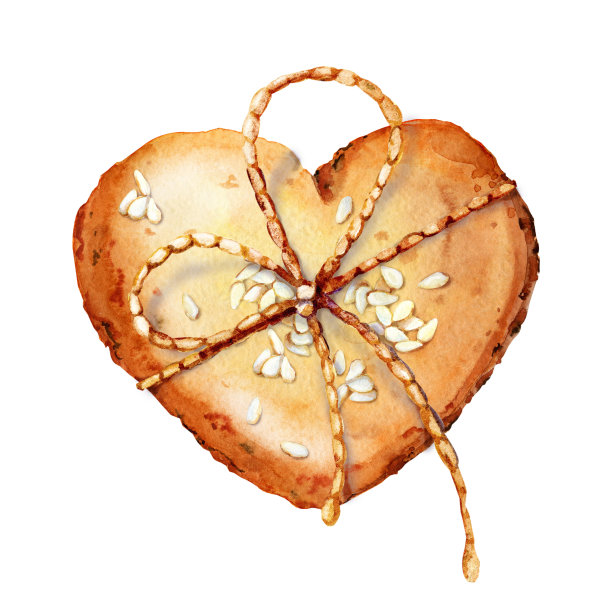 开胃的芝麻饼干。手工水彩插图孤立在白色背景，近距离。基帕特，设计菜单，烘焙，烹饪，糕点，糖果，饮茶图片下载