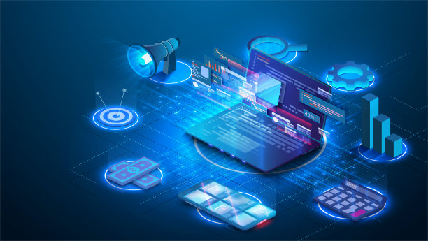 现代平面设计等距概念的数字营销横幅和网站。摘要三维矢量背景。网络开发，社交媒体概念。着陆页模板。数字技术图片下载