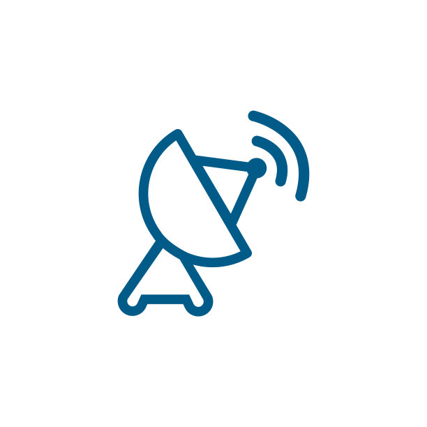 卫星碟形天线线白色背景上的蓝色图标。蓝色平面风格矢量插图。图片下载