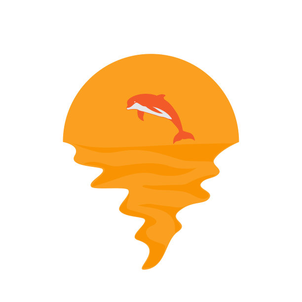 海面上的海豚矢量和背景中的日落图片下载