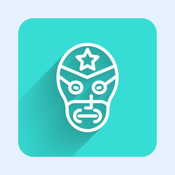 白线墨西哥摔跤手偶像孤立与长影子。绿色广场按钮。向量图片下载